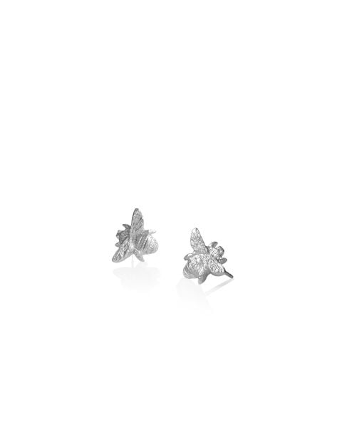 Amos Pewter honey bee earrings, as studs, displayed on a white background