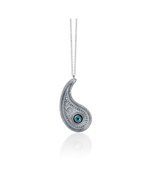 PAISLEY NECKLACE WITH TEAL CRYSTAL -  - Amos Pewter