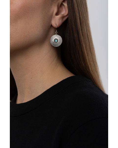 RADIANCE EARRINGS WITH TEAL CRYSTAL -  - Amos Pewter