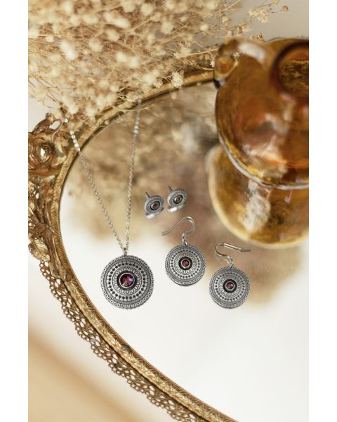 RADIANCE EARRINGS WITH AMETHYST CRYSTAL -  - Amos Pewter