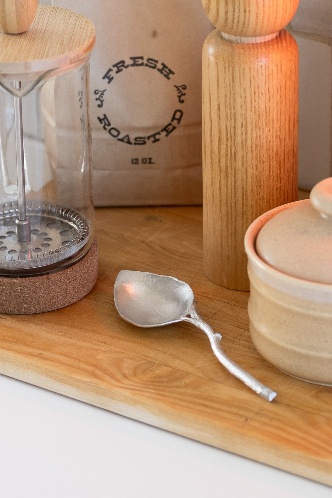 WALNUT LEAF COFFEE SCOOP -  - Amos Pewter