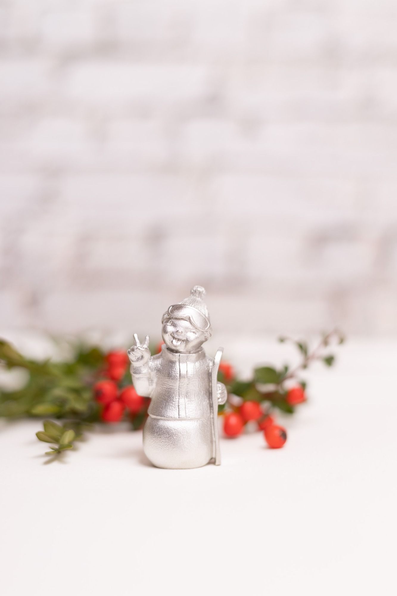 SNOWMAN WITH SNOWBOARD -  - Amos Pewter