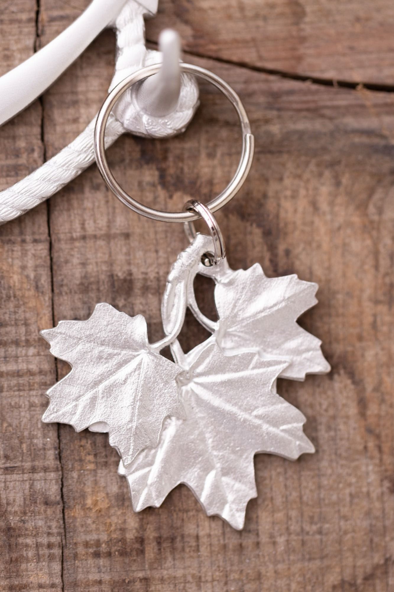MAPLE LEAF KEY RING - - Amos Pewter