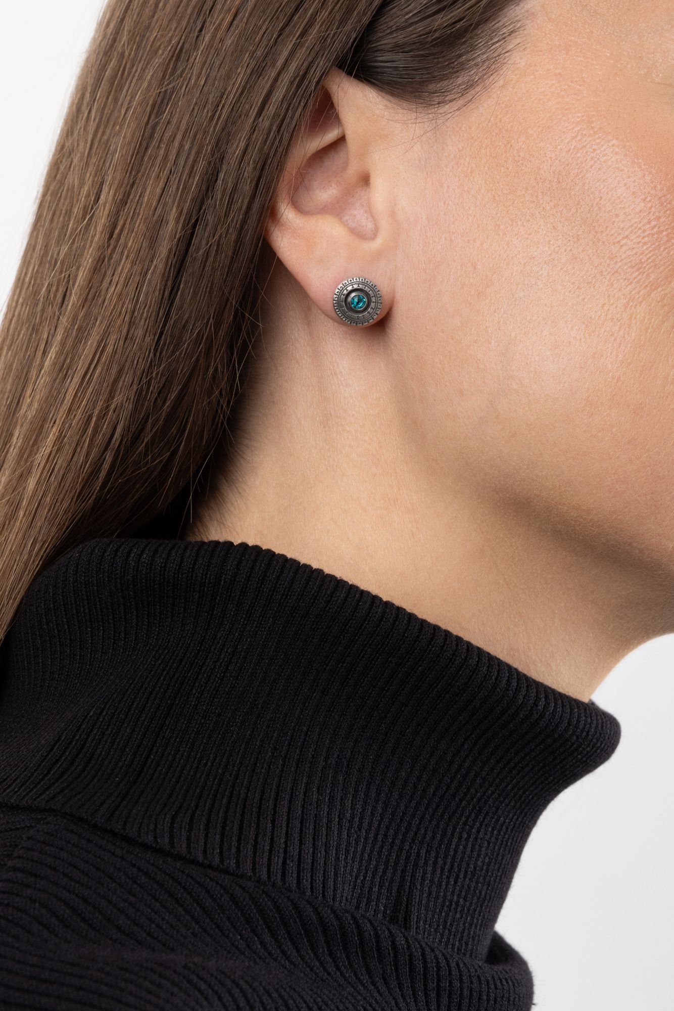 RADIANCE EARRINGS WITH TEAL CRYSTAL -  - Amos Pewter