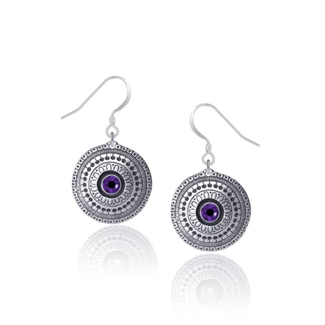 RADIANCE EARRINGS WITH AMETHYST CRYSTAL -  - Amos Pewter