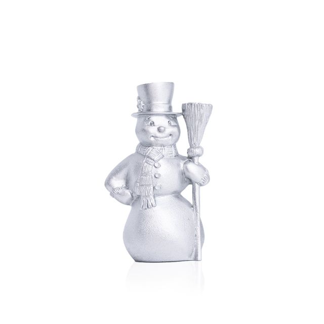 SNOWMAN WITH BROOM -  - Amos Pewter
