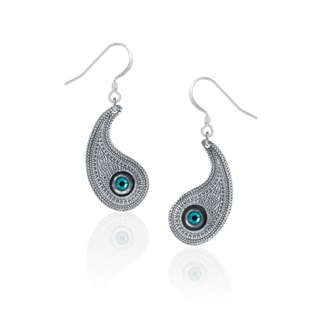 PAISLEY EARRINGS WITH TEAL CRYSTAL -  - Amos Pewter